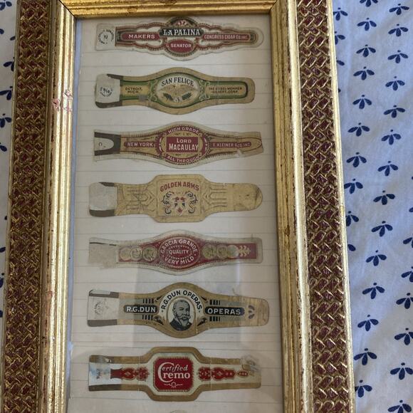11 Vintage Midcentury Cigar Bands in Gold Finish Picture Frame 5.25"x11.75" - Picture 4 of 5